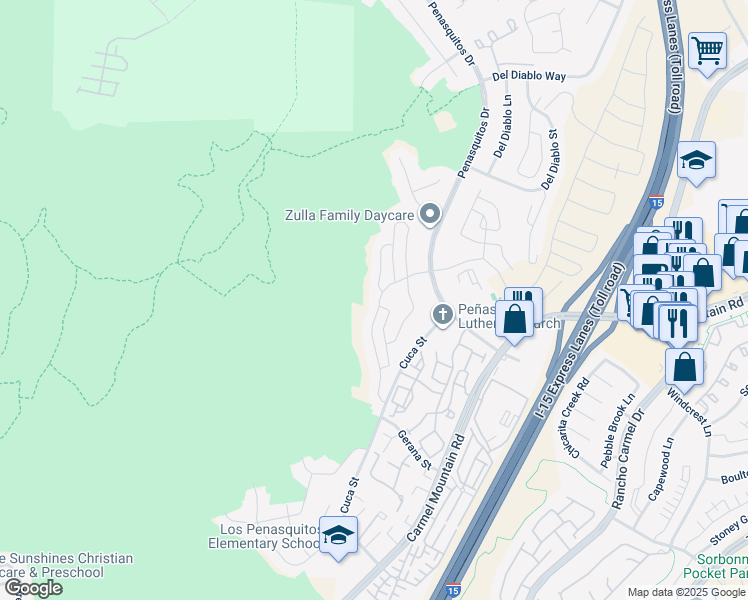 map of restaurants, bars, coffee shops, grocery stores, and more near 14504 Janal Way in San Diego