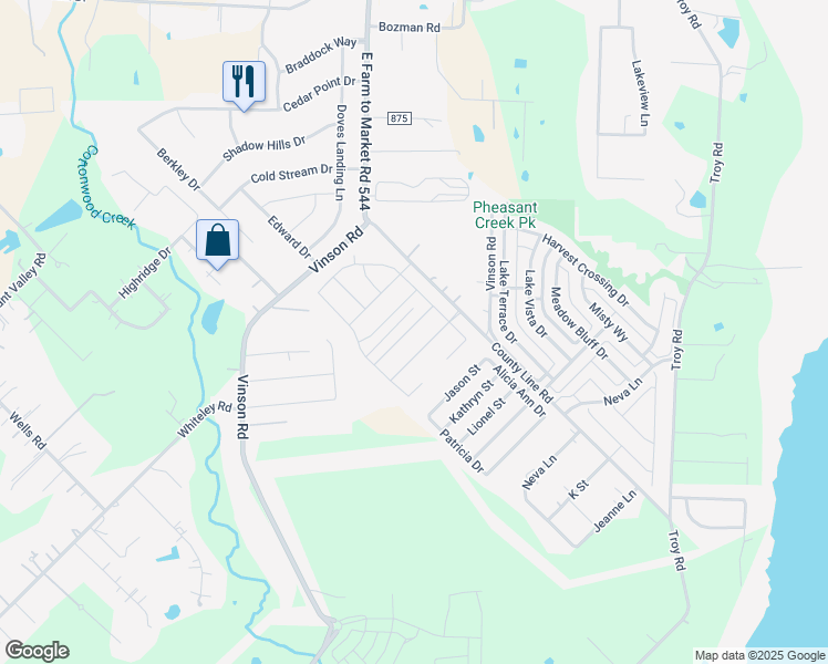 map of restaurants, bars, coffee shops, grocery stores, and more near 72 Jade Road in Wylie