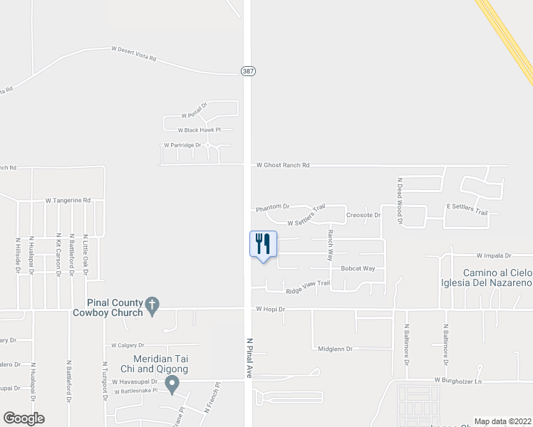 map of restaurants, bars, coffee shops, grocery stores, and more near 517 Settlers Trail in Casa Grande