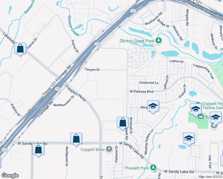 map of restaurants, bars, coffee shops, grocery stores, and more near 360 Freeport Parkway in Coppell