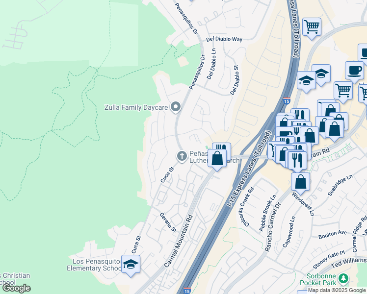 map of restaurants, bars, coffee shops, grocery stores, and more near 14473 Penasquitos Drive in San Diego