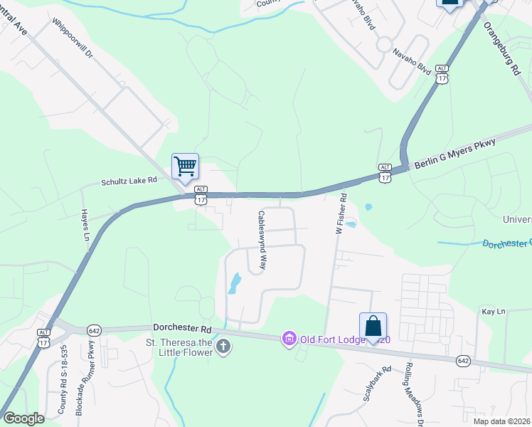 map of restaurants, bars, coffee shops, grocery stores, and more near 149 Cableswynd Way in Summerville