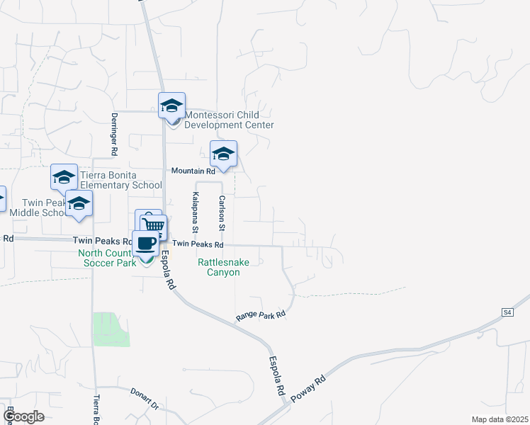 map of restaurants, bars, coffee shops, grocery stores, and more near 14464 Pebble Canyon Drive in Poway