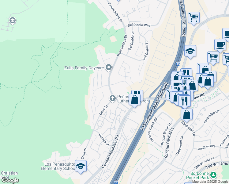 map of restaurants, bars, coffee shops, grocery stores, and more near 14473 Penasquitos Drive in San Diego