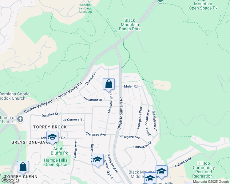 map of restaurants, bars, coffee shops, grocery stores, and more near 9166 Bedel Court in San Diego