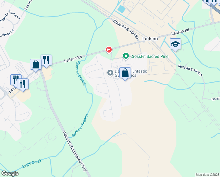 map of restaurants, bars, coffee shops, grocery stores, and more near 9525 Hamburg Road in Ladson
