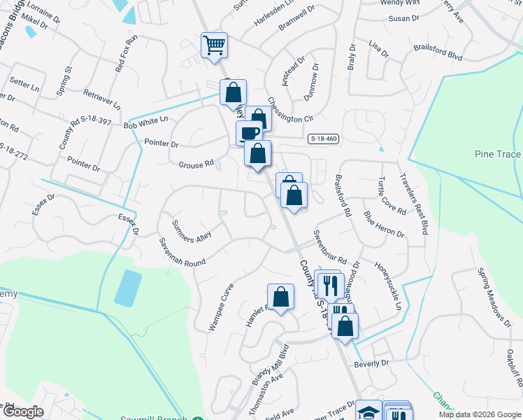 map of restaurants, bars, coffee shops, grocery stores, and more near 316 Savannah Round in Summerville