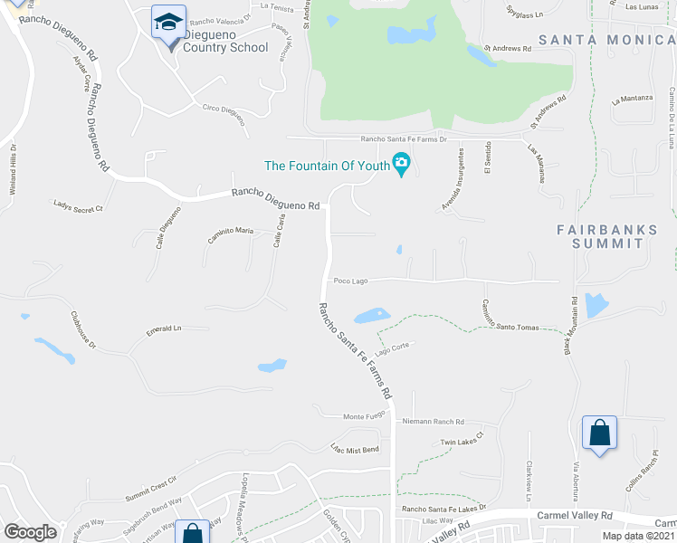 map of restaurants, bars, coffee shops, grocery stores, and more near 14725 Rancho Santa Fe Farms Road in Rancho Santa Fe