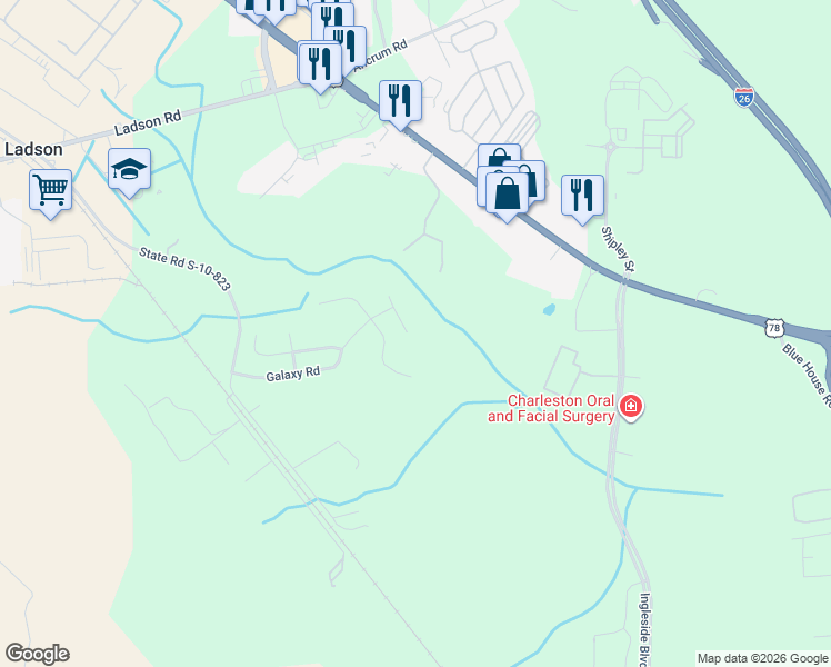 map of restaurants, bars, coffee shops, grocery stores, and more near 9472 Falling Embers Lane in Ladson
