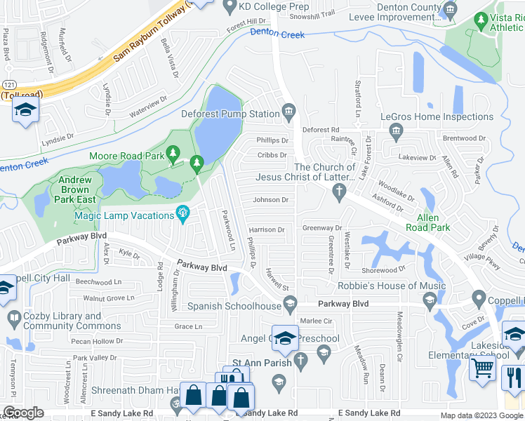 map of restaurants, bars, coffee shops, grocery stores, and more near 622 Duncan Drive in Coppell