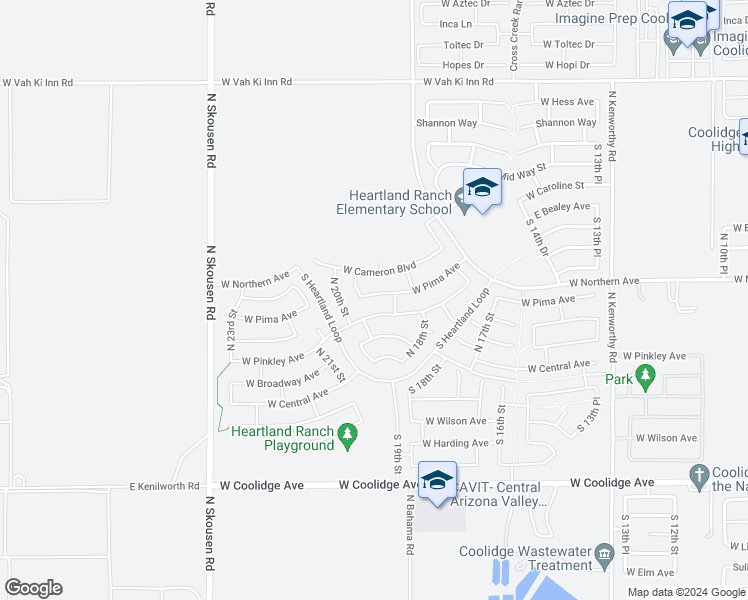 map of restaurants, bars, coffee shops, grocery stores, and more near 1937 West Pima Avenue in Coolidge
