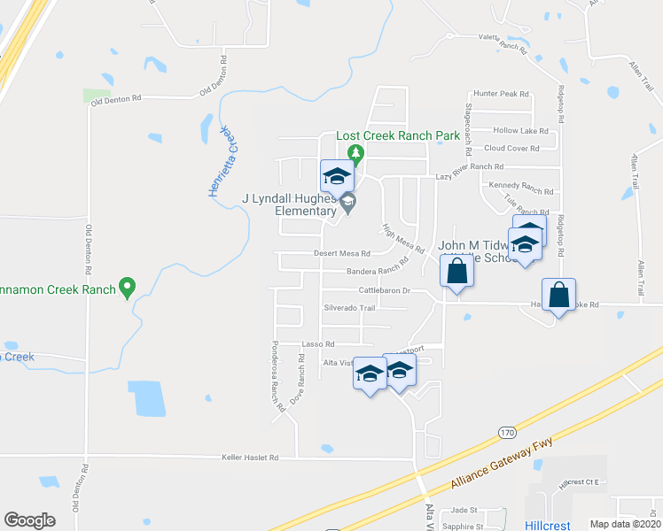map of restaurants, bars, coffee shops, grocery stores, and more near 3509 Bandera Ranch Road in Roanoke
