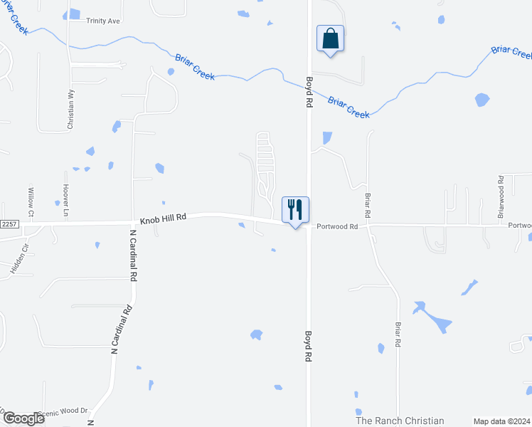 map of restaurants, bars, coffee shops, grocery stores, and more near 5001 Knob Hill Road in Azle