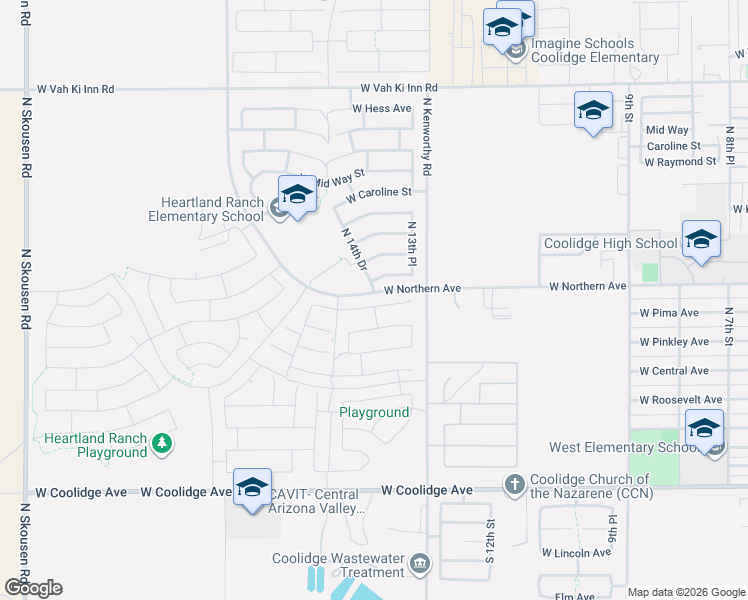 map of restaurants, bars, coffee shops, grocery stores, and more near 1403 West Raymond Street in Coolidge