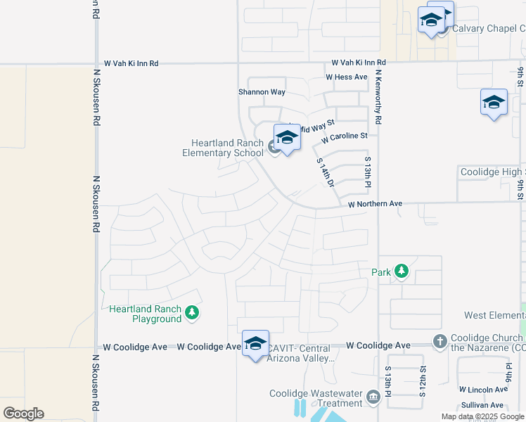 map of restaurants, bars, coffee shops, grocery stores, and more near 1746 West Pima Avenue in Coolidge