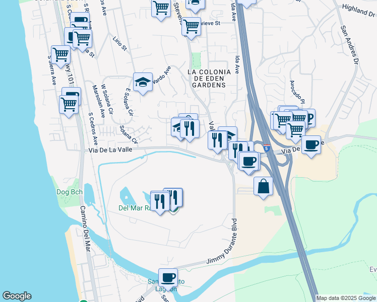 map of restaurants, bars, coffee shops, grocery stores, and more near 550 Via De La Valle in Solana Beach