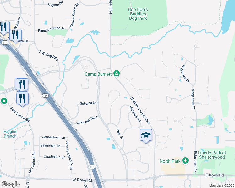 map of restaurants, bars, coffee shops, grocery stores, and more near 540 Round Hollow Lane in Southlake