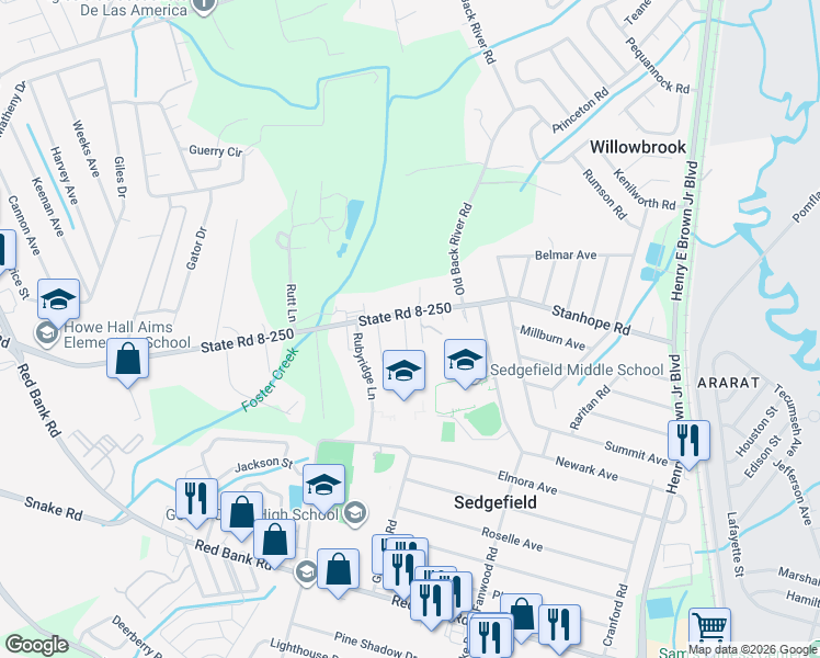 map of restaurants, bars, coffee shops, grocery stores, and more near 106 Keyes Lane in Goose Creek