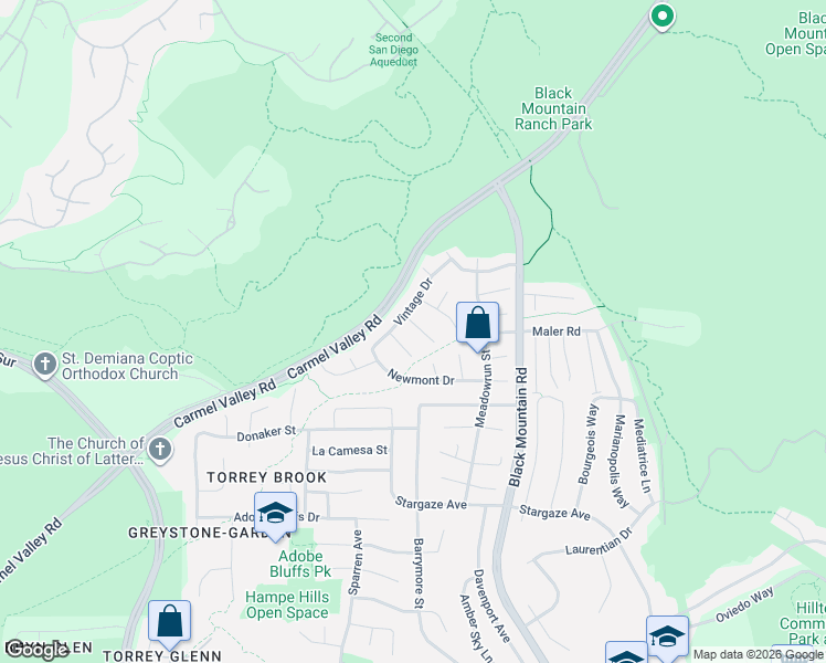 map of restaurants, bars, coffee shops, grocery stores, and more near 8733 Elford Court in San Diego