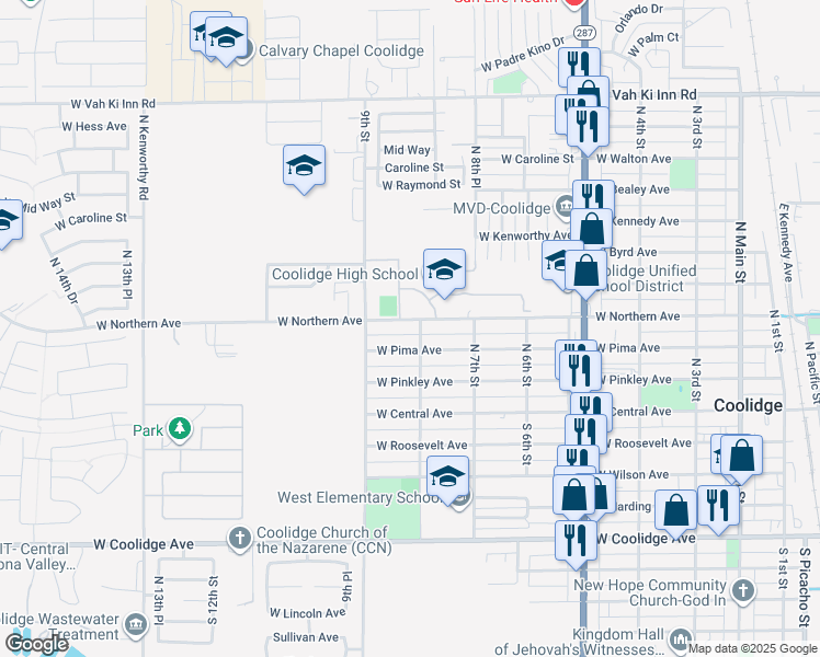 map of restaurants, bars, coffee shops, grocery stores, and more near 811 West Northern Avenue in Coolidge