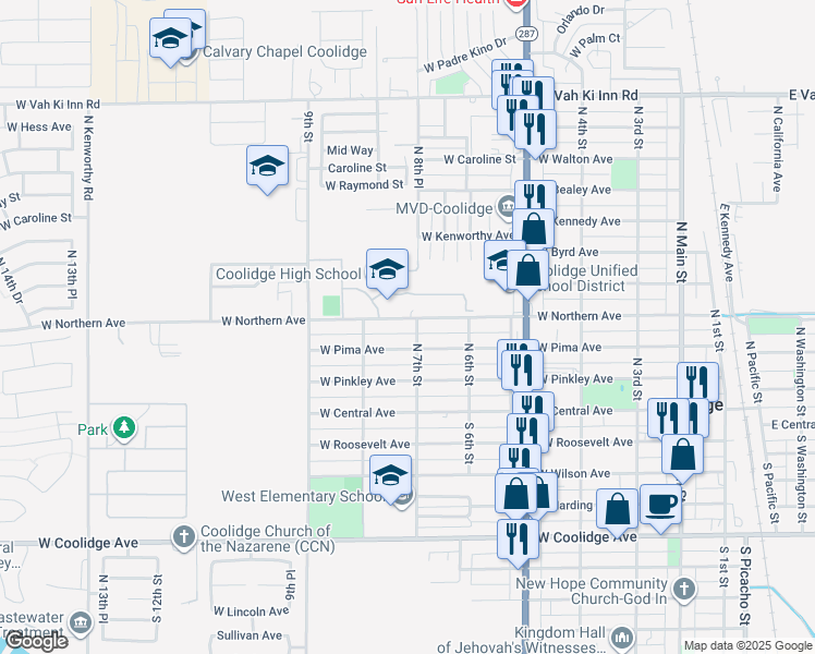 map of restaurants, bars, coffee shops, grocery stores, and more near 685 West Northern Avenue in Coolidge