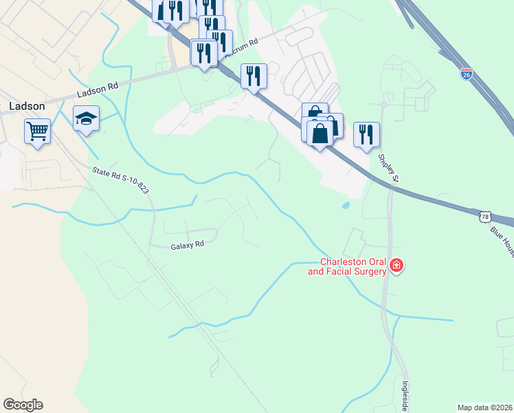 map of restaurants, bars, coffee shops, grocery stores, and more near 9472 Falling Embers Lane in Ladson