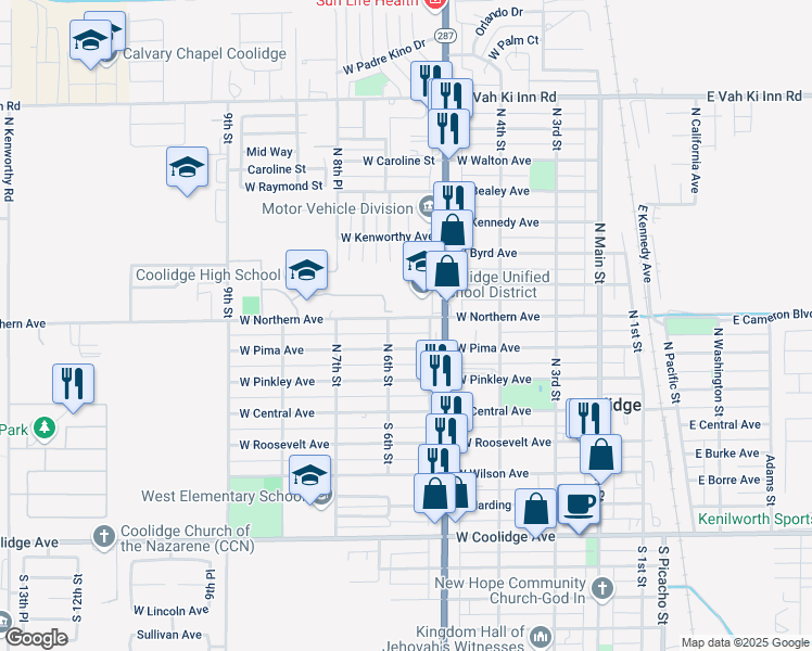 map of restaurants, bars, coffee shops, grocery stores, and more near 547 West Northern Avenue in Coolidge
