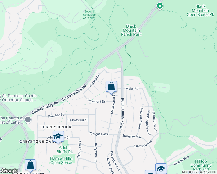 map of restaurants, bars, coffee shops, grocery stores, and more near 8786 Wescott Court in San Diego