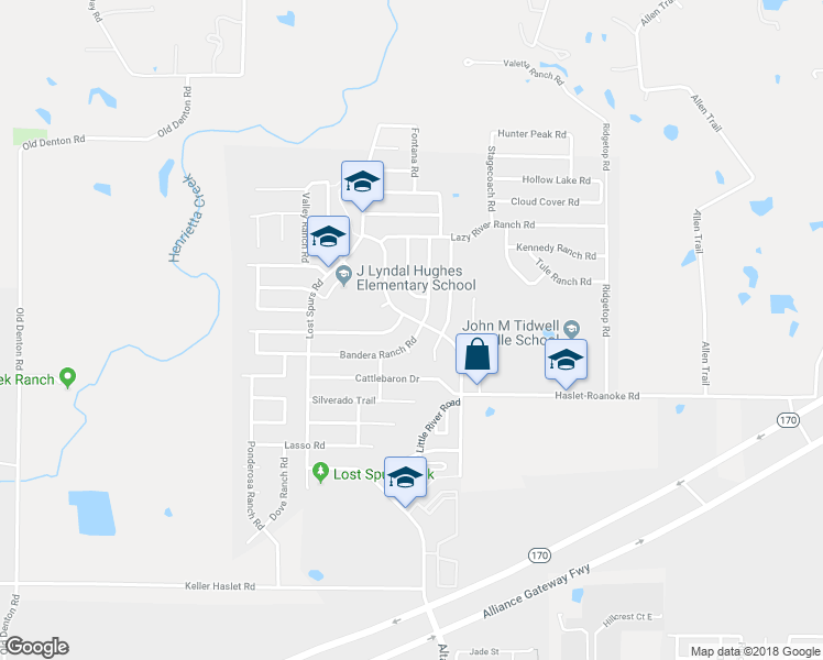 map of restaurants, bars, coffee shops, grocery stores, and more near 3713 Bandera Ranch Road in Roanoke