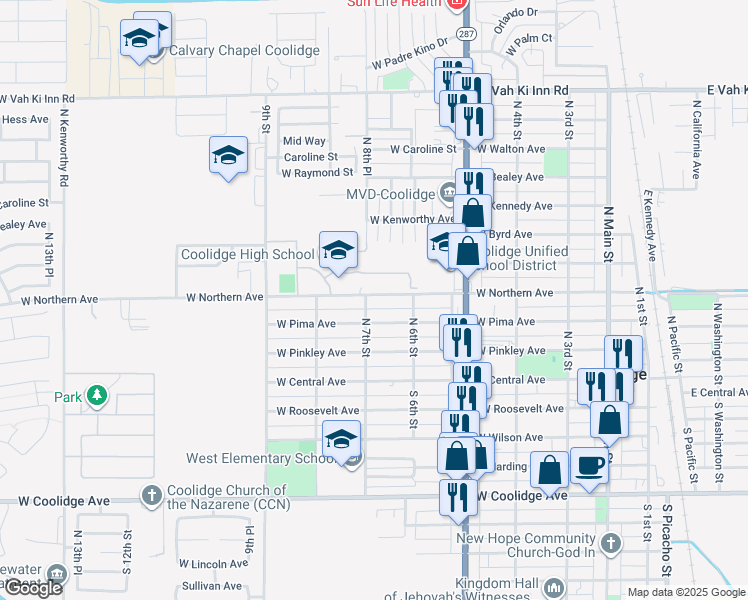 map of restaurants, bars, coffee shops, grocery stores, and more near 685 West Northern Avenue in Coolidge