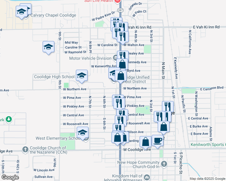 map of restaurants, bars, coffee shops, grocery stores, and more near 547 West Northern Avenue in Coolidge
