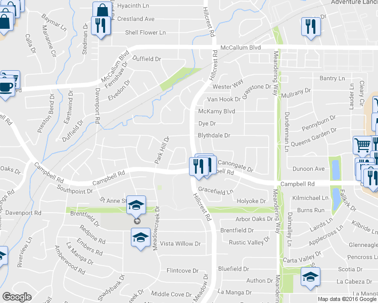 map of restaurants, bars, coffee shops, grocery stores, and more near 7040 Quartermile Lane in Dallas