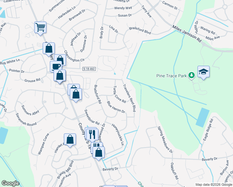 map of restaurants, bars, coffee shops, grocery stores, and more near 201 Turtle Cove Road in Summerville