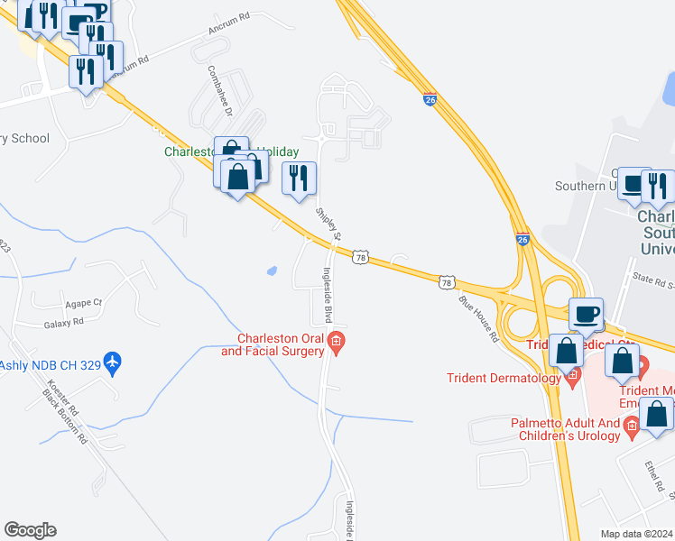map of restaurants, bars, coffee shops, grocery stores, and more near 9403 U.S. 78 in Ladson