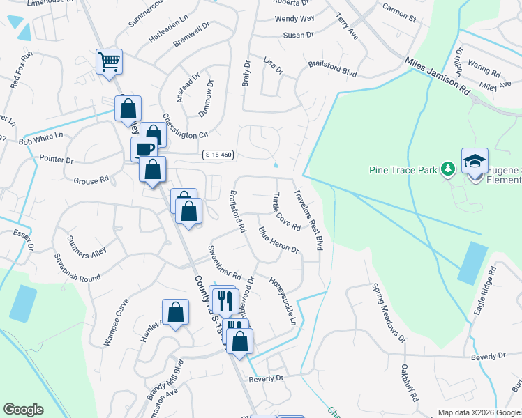 map of restaurants, bars, coffee shops, grocery stores, and more near 107 Woodthrush Road in Summerville