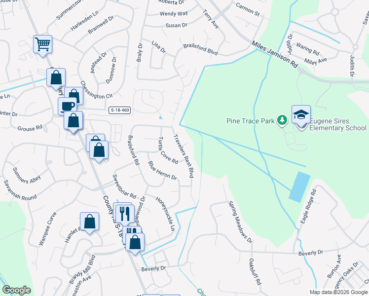 map of restaurants, bars, coffee shops, grocery stores, and more near 100 Meadowlark Court in Summerville