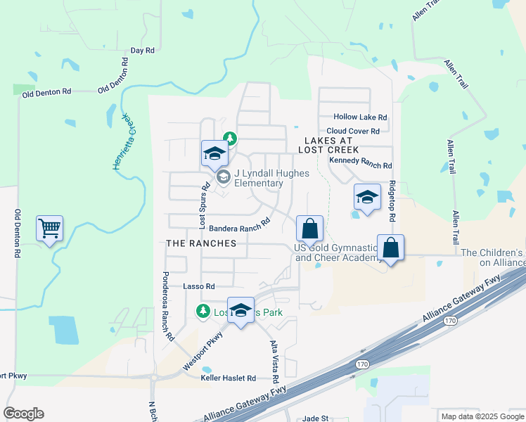 map of restaurants, bars, coffee shops, grocery stores, and more near 3713 Bandera Ranch Road in Roanoke