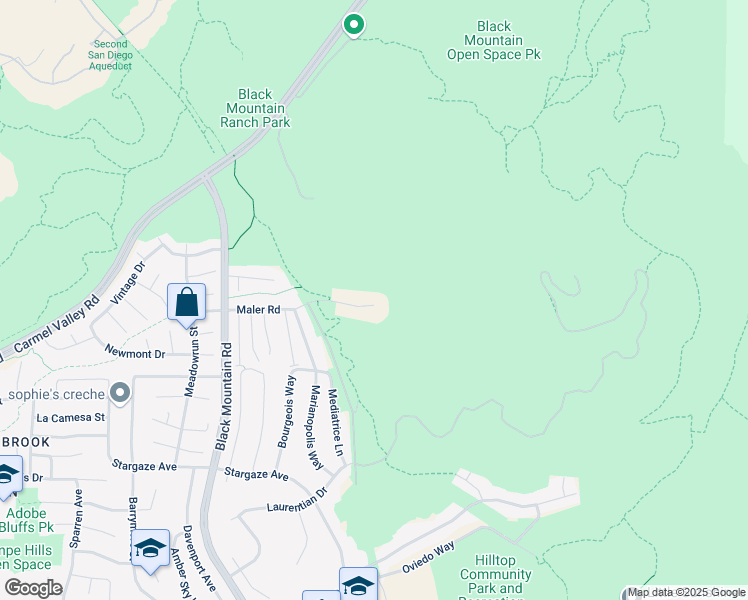 map of restaurants, bars, coffee shops, grocery stores, and more near 9480 Maler Road in San Diego
