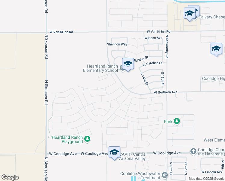 map of restaurants, bars, coffee shops, grocery stores, and more near 1746 West Pima Avenue in Coolidge