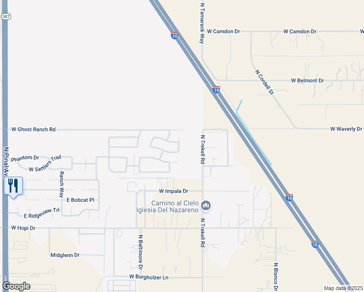 map of restaurants, bars, coffee shops, grocery stores, and more near 3962 North Spirit Place in Casa Grande