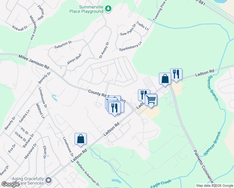 map of restaurants, bars, coffee shops, grocery stores, and more near 9658 Jamison Road in Ladson