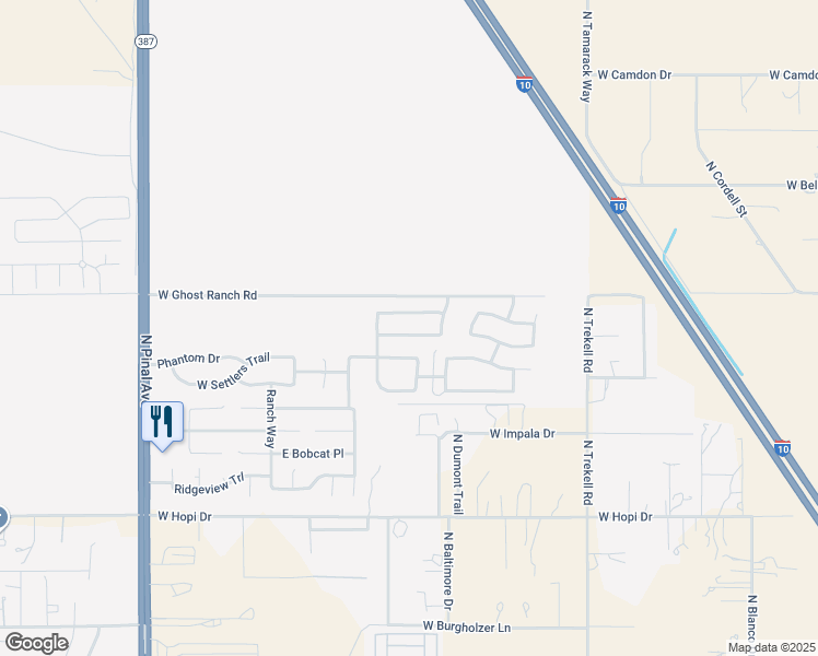 map of restaurants, bars, coffee shops, grocery stores, and more near 481 East Wolf Hollow Drive in Casa Grande