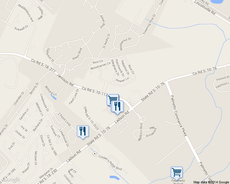 map of restaurants, bars, coffee shops, grocery stores, and more near 9658 Jamison Road in Ladson