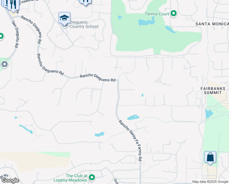 map of restaurants, bars, coffee shops, grocery stores, and more near 14786 Rancho Santa Fe Farms Road in Del Mar