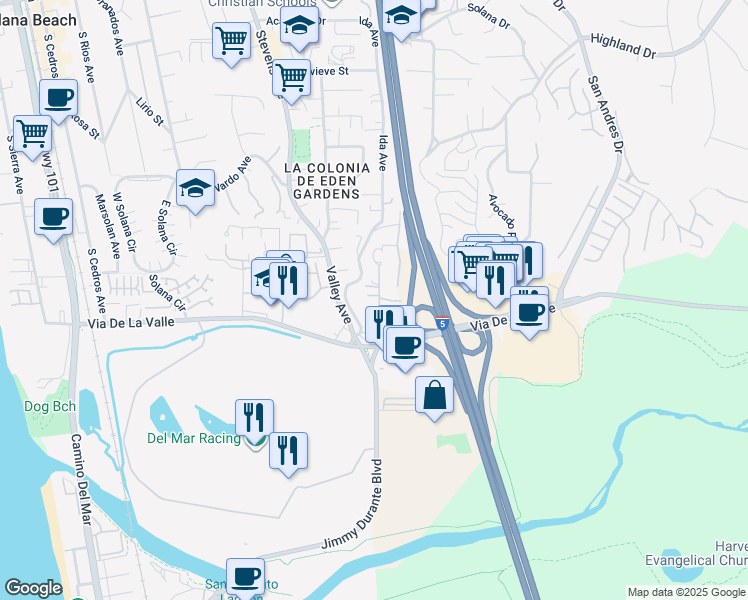 map of restaurants, bars, coffee shops, grocery stores, and more near 676 Via De La Valle in Solana Beach