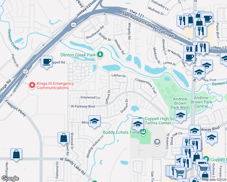 map of restaurants, bars, coffee shops, grocery stores, and more near 530 Hardwick Court in Coppell