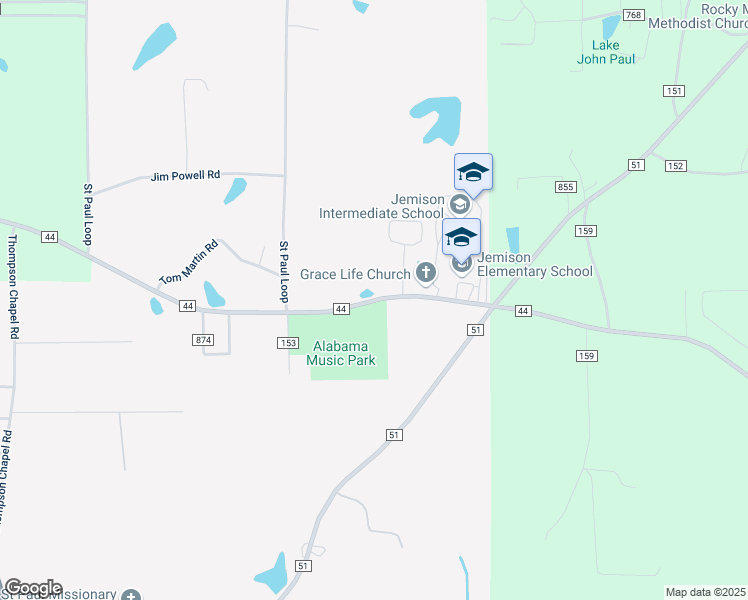 map of restaurants, bars, coffee shops, grocery stores, and more near 1256 County Road 44 in Jemison