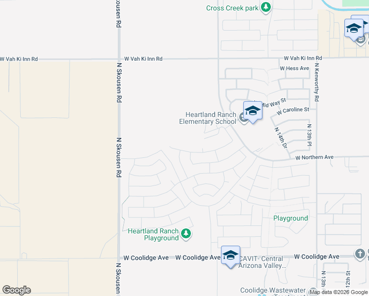 map of restaurants, bars, coffee shops, grocery stores, and more near 476 North 20th Street in Coolidge