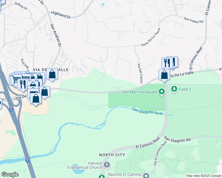 map of restaurants, bars, coffee shops, grocery stores, and more near 3405 Caminito Santa Fe Downs in Del Mar
