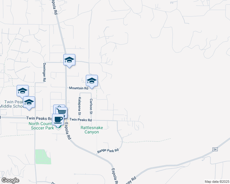 map of restaurants, bars, coffee shops, grocery stores, and more near Carlson Court in Poway